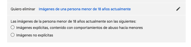 Eliminar de los resultados de Google imágenes de una persona menor de 18 años actualmente