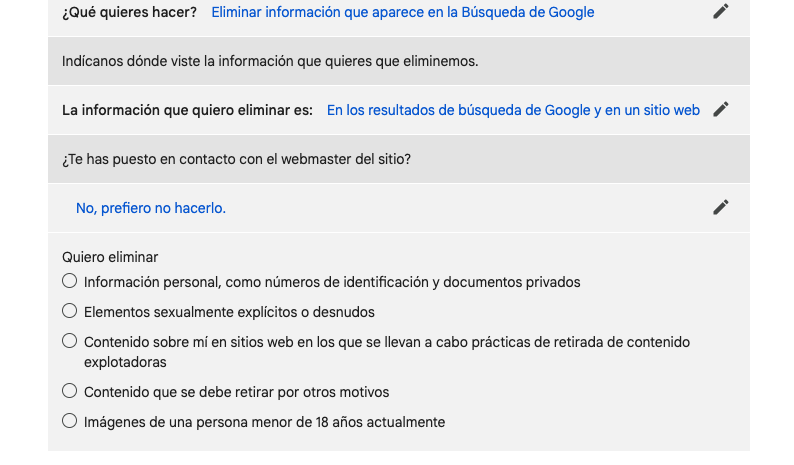Solicitud para retirar tu informacion personal de Google2