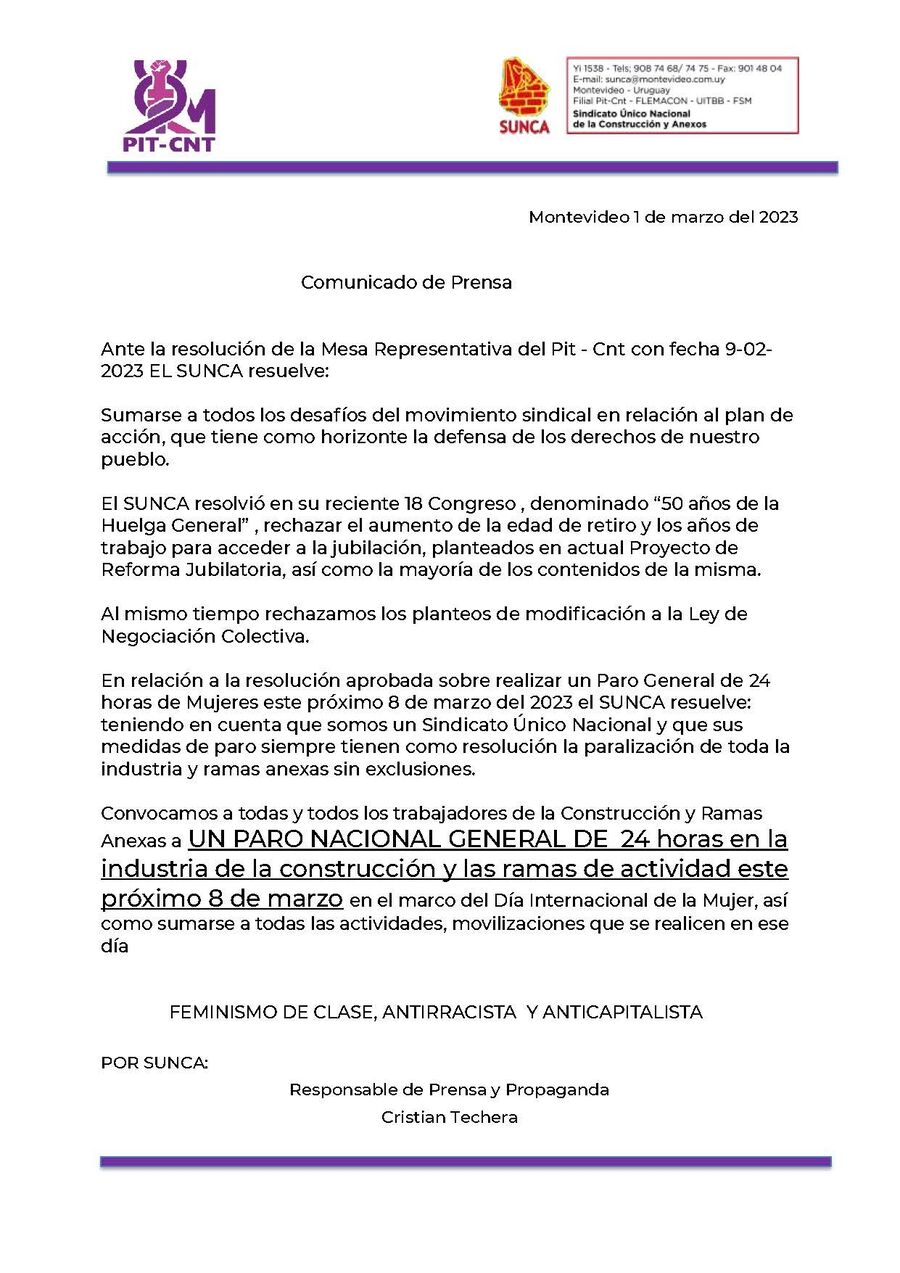 COMUNICADO PARO 8 M