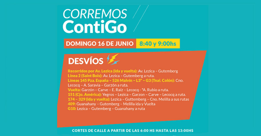 Desvío y recorrido de la carrera "Corremos Contigo"