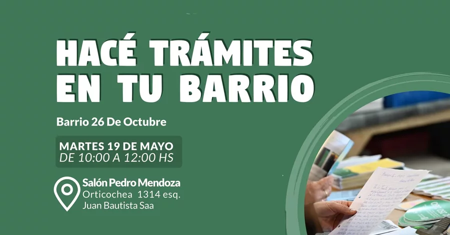 Hacé trámites en el salón Pedro Mendoza del barrio 26 de Octubre